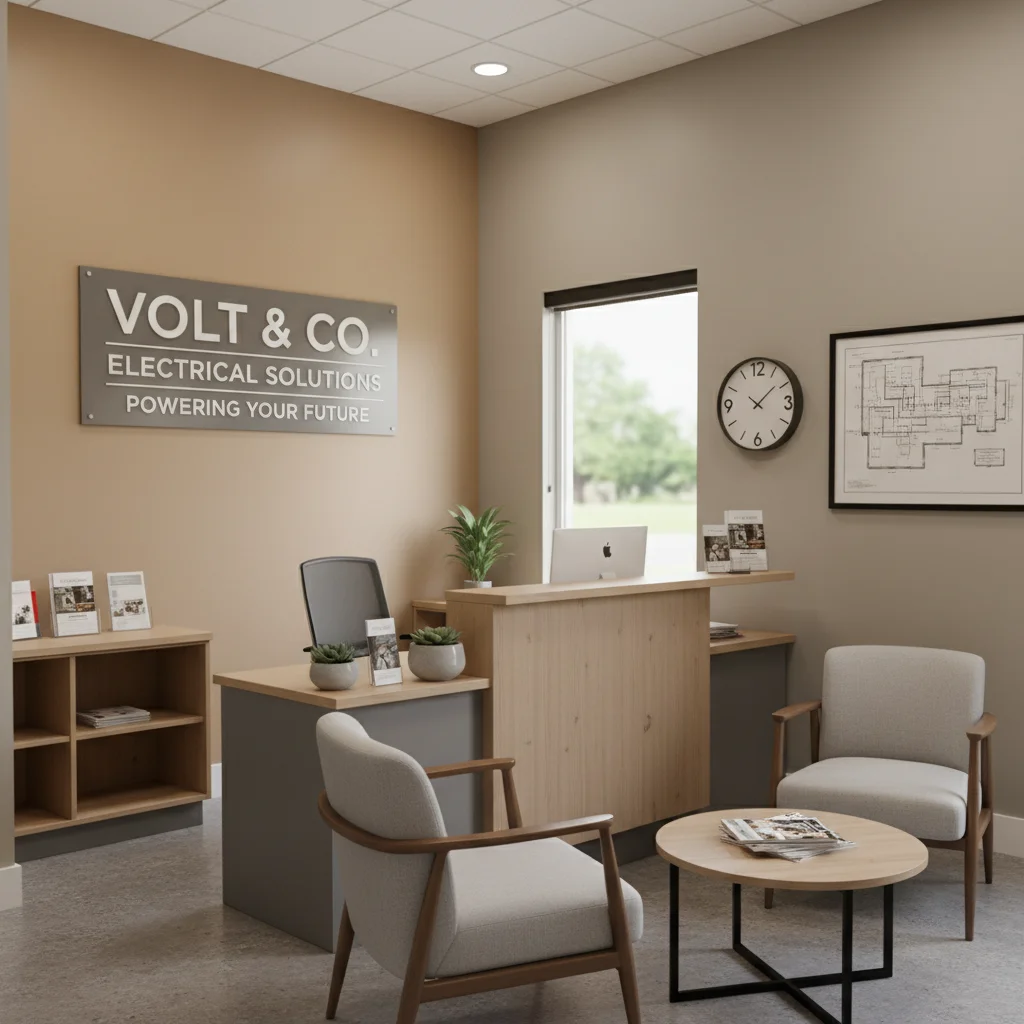 Small electrical business office with a professional, welcoming look